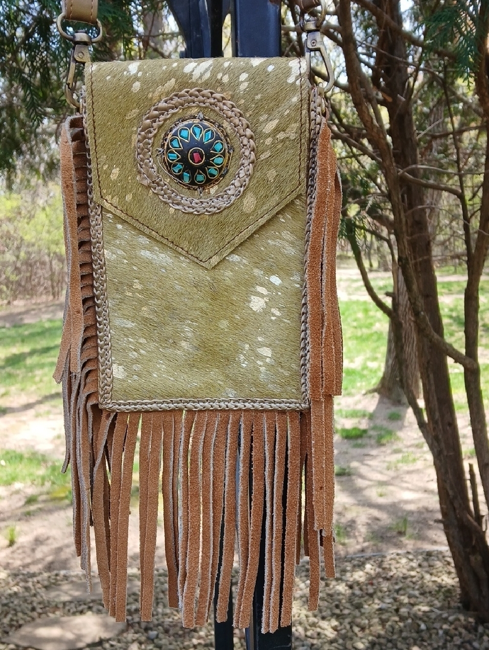 Boho Fringe Leather Crossbody Phone Bag NWOT